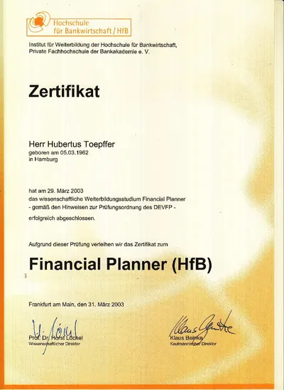 Zertifikat Financial Planner (Hochschule für Bankwirtschaft) – PDF öffnen